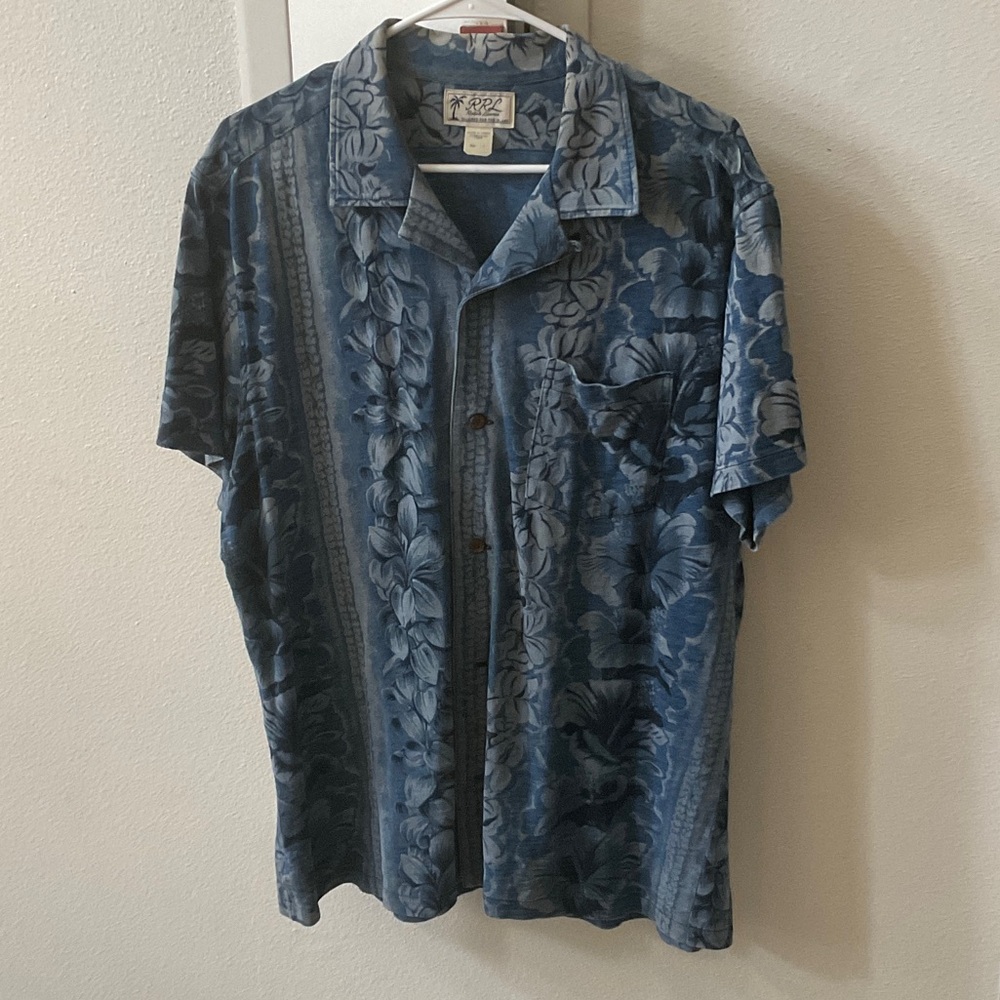 RRL Ralph Lauren Indigo Floral Button Down Shirt